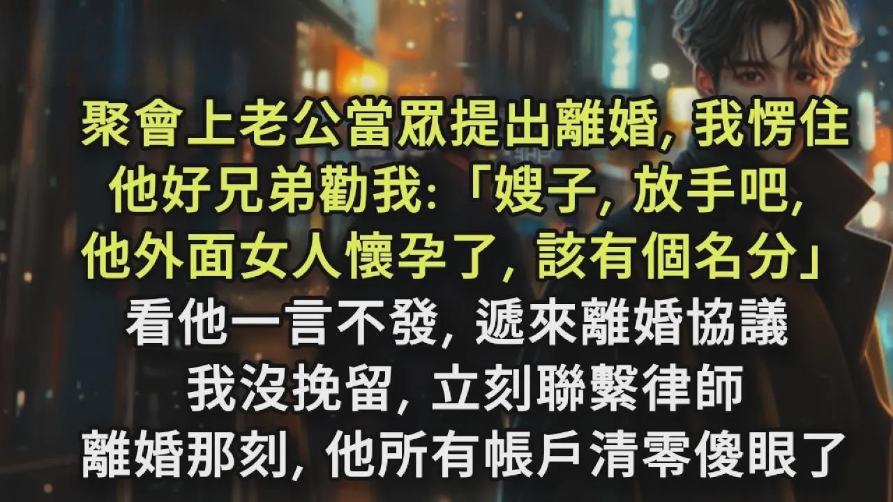聚會上老公當眾提出離婚，我愣住。他好兄弟勸我：「嫂子，放手吧，他 1