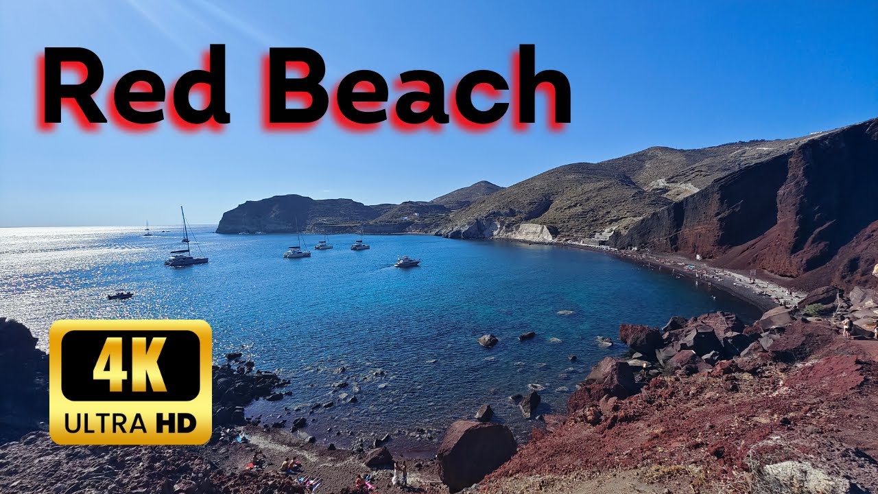 Santorini Red Beach walking, Greece 4K