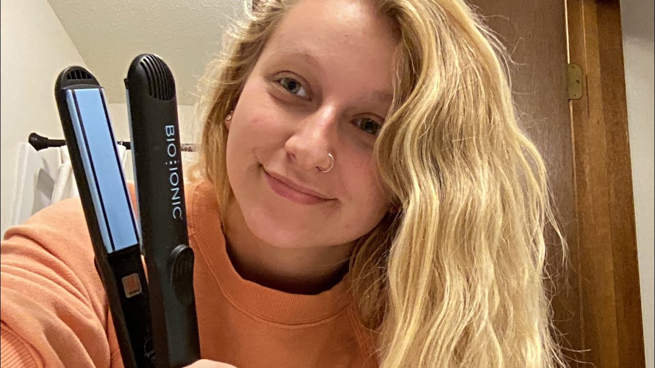straighten my hair with me (gum chewing, hair play, and whispering) asmr #gumchewingasmr #hairplay