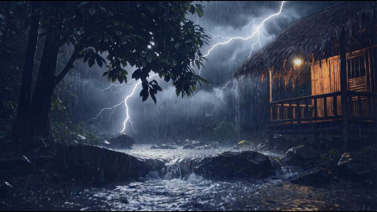 Thunderstorm and Pouring Rain Outside a Wooden Cabin 🌧️ Sleep & Relax Instantly