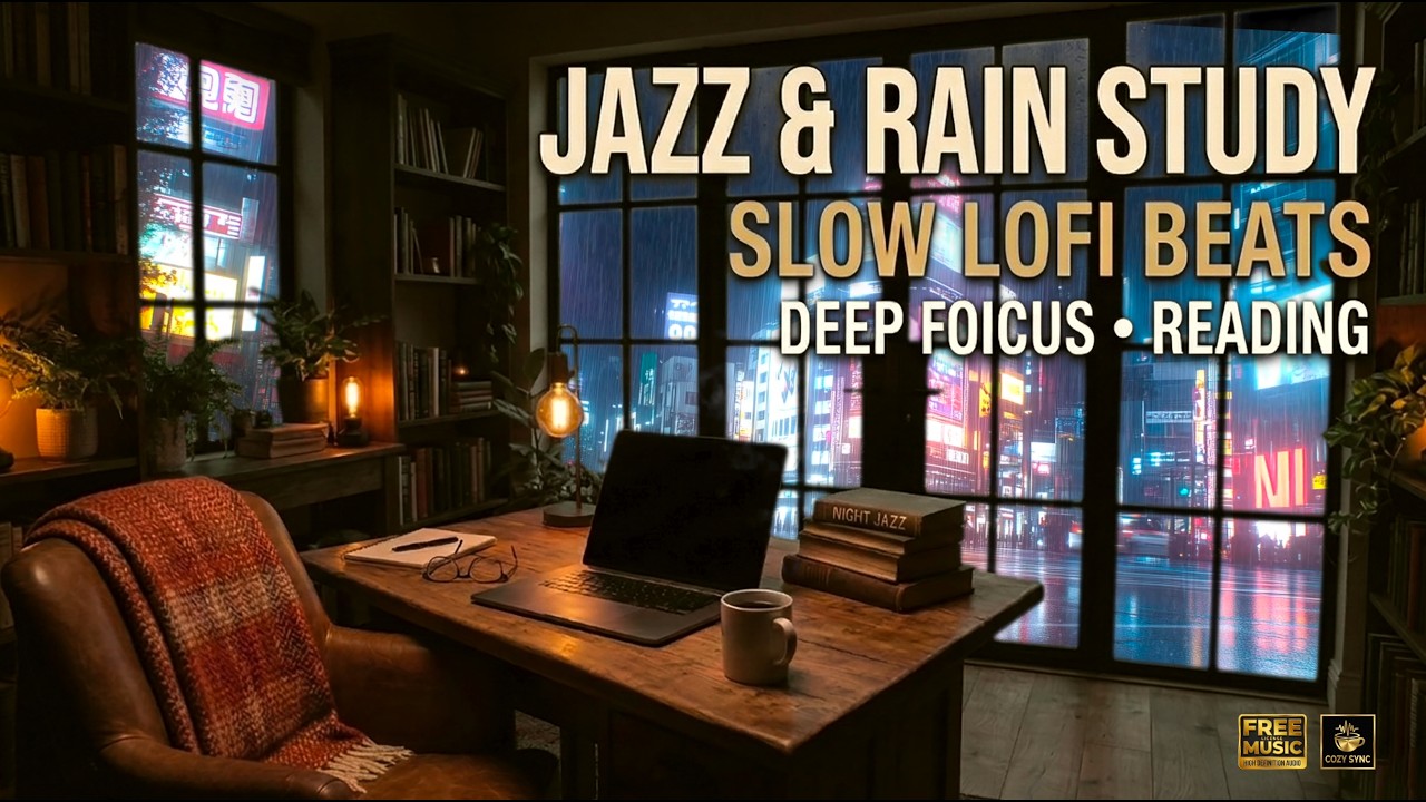 🌧️ Rainy Night Jazz Study | Slow Lofi Beats for Deep Focus & Reading