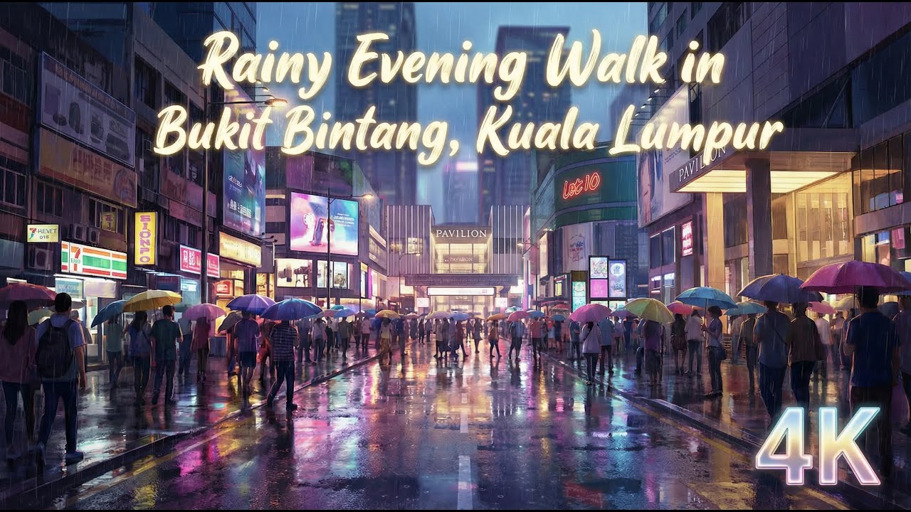 Christmas in Malaysia | Rainy Evening Walk in Bukit Bintang, Kuala Lumpur (4K)
