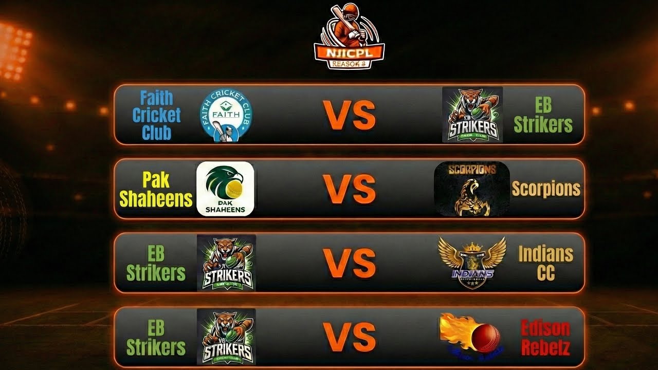 NJICPL S4 Week 4 Matches (EB Strikers, Faith CC, Pak Shaheens, Scorpions, Indians CC, & Rebelz)