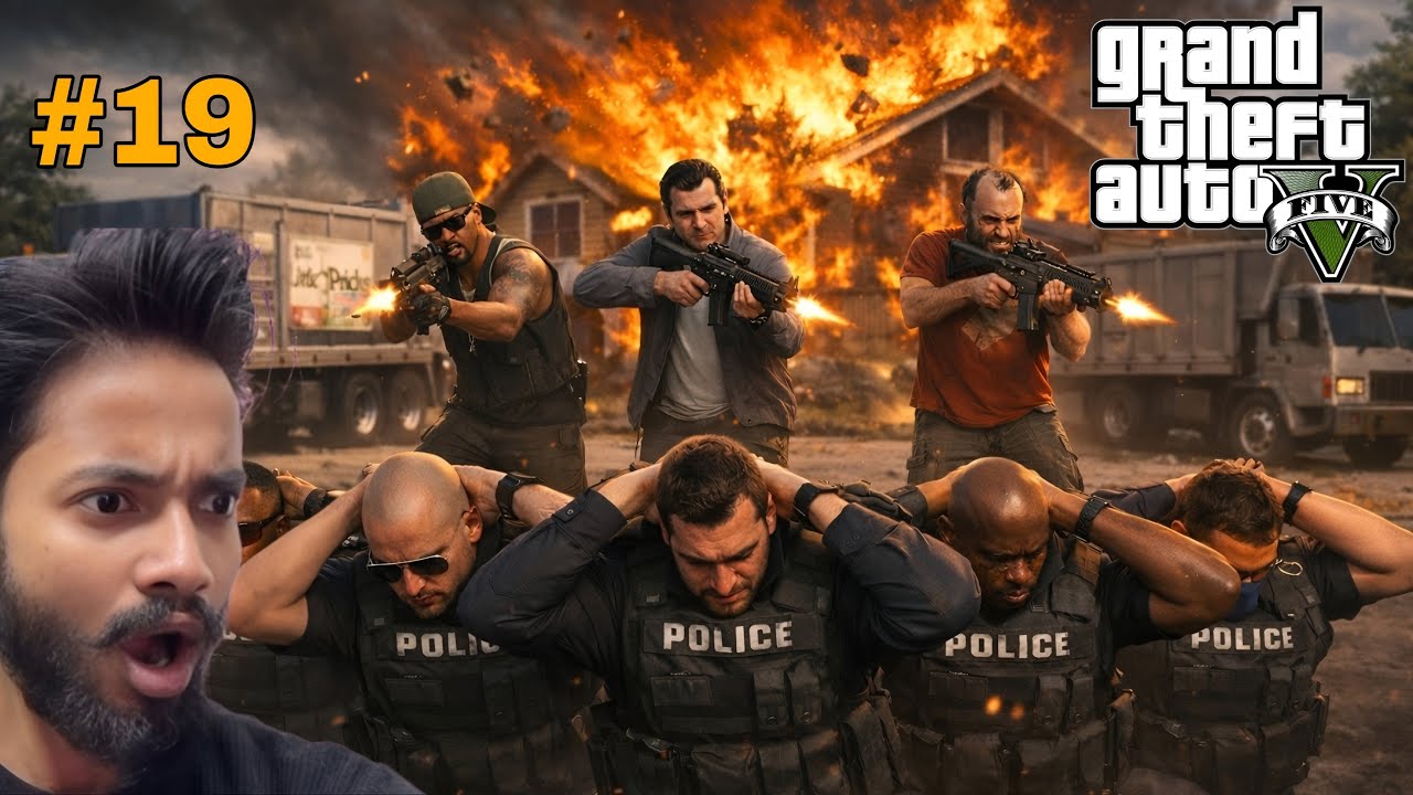 Michael ,￼Trevor and Franklin fighting with 4 star police during mission ￼