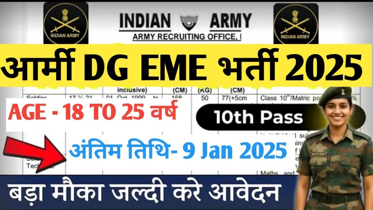Army DG EME Rally Bharti 2025 | Army Permanent Vacancy 2025 | Army Bharti Notification January  Jobs