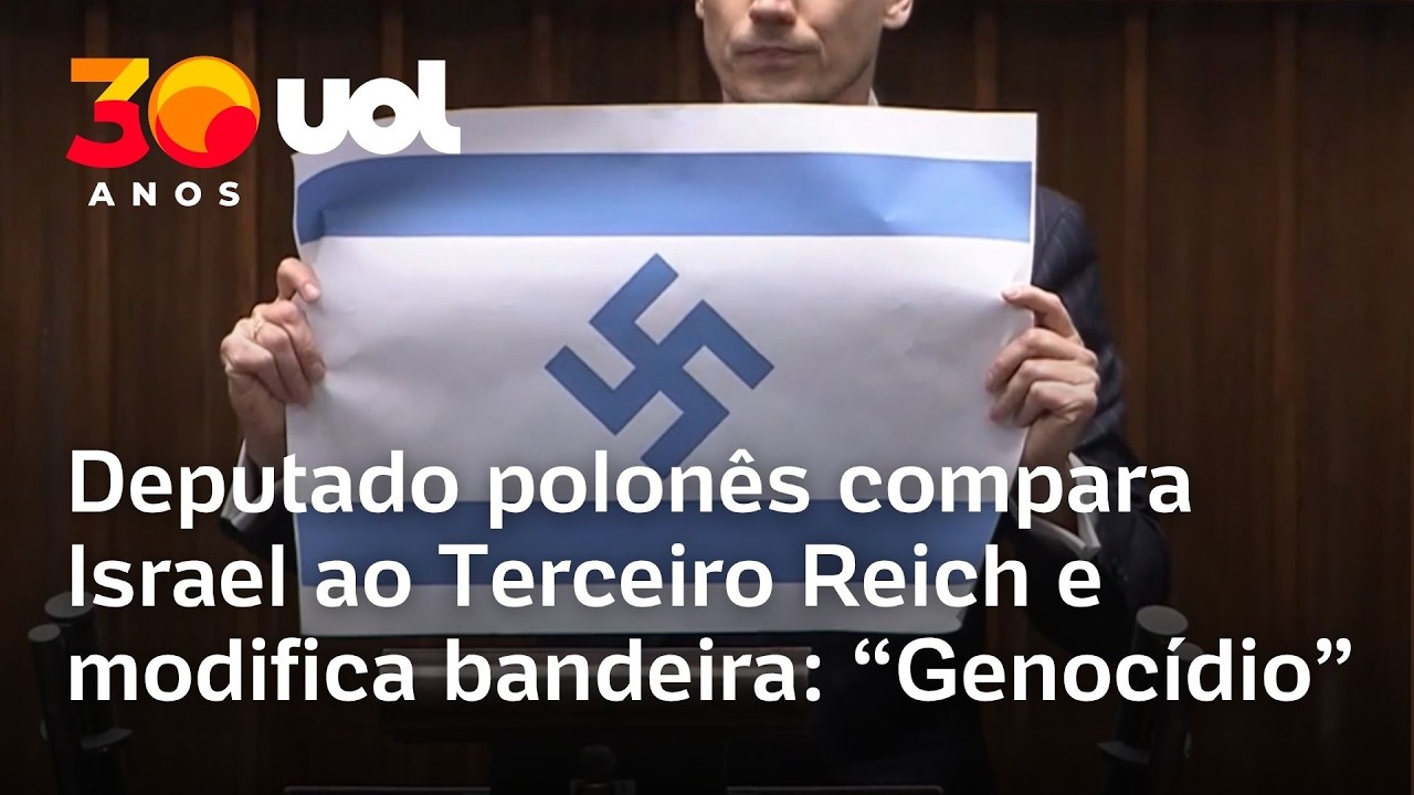 Deputado da Pol&ocirc;nia exibe bandeira de Israel com su&aacute;stica: 