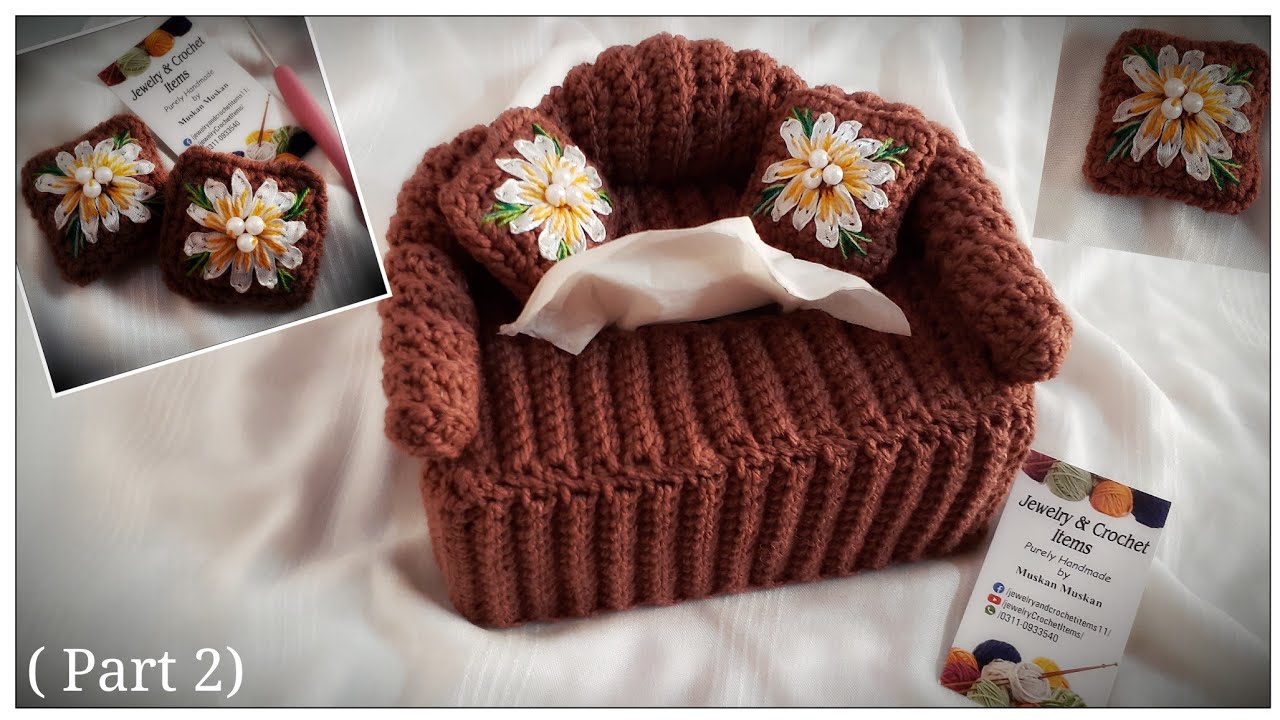 Crochet Sofa TISSUE Box Cover Tutorial (Part 2)