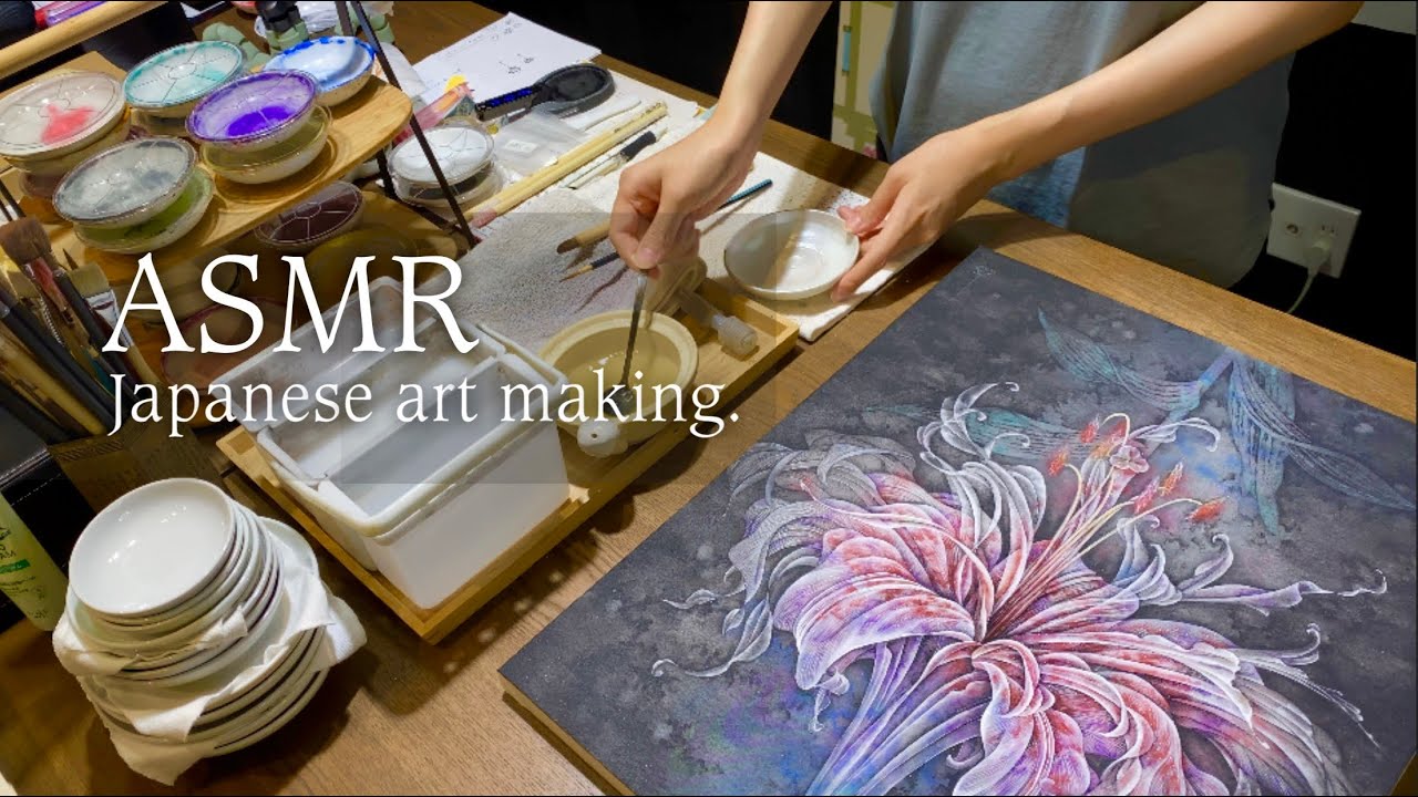 【作業音/ASMR】日本画で幻想的な花を描く。ー作品制作過程ー