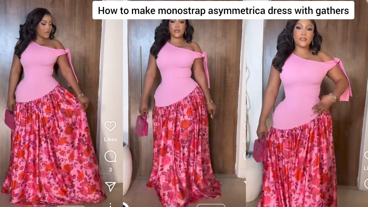 DIY : HOW TO MAKE A SIMPLE MONOSTRAP ASYMMETRICAL GATHERS GOWN #how  #viral