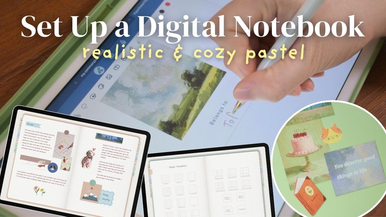 How to Set Up Realistic Digital Notebook | cozy pastel, paper textured, bonus stickers 🎐🌿