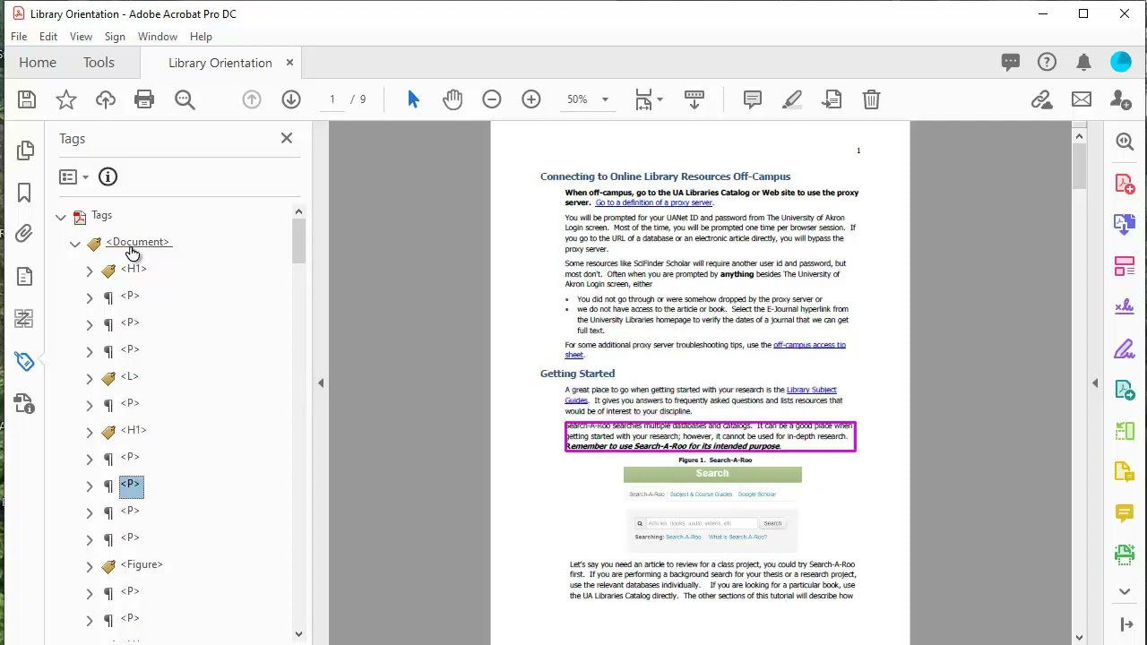 Changing tags in a PDF using the tag panel and reading order panel