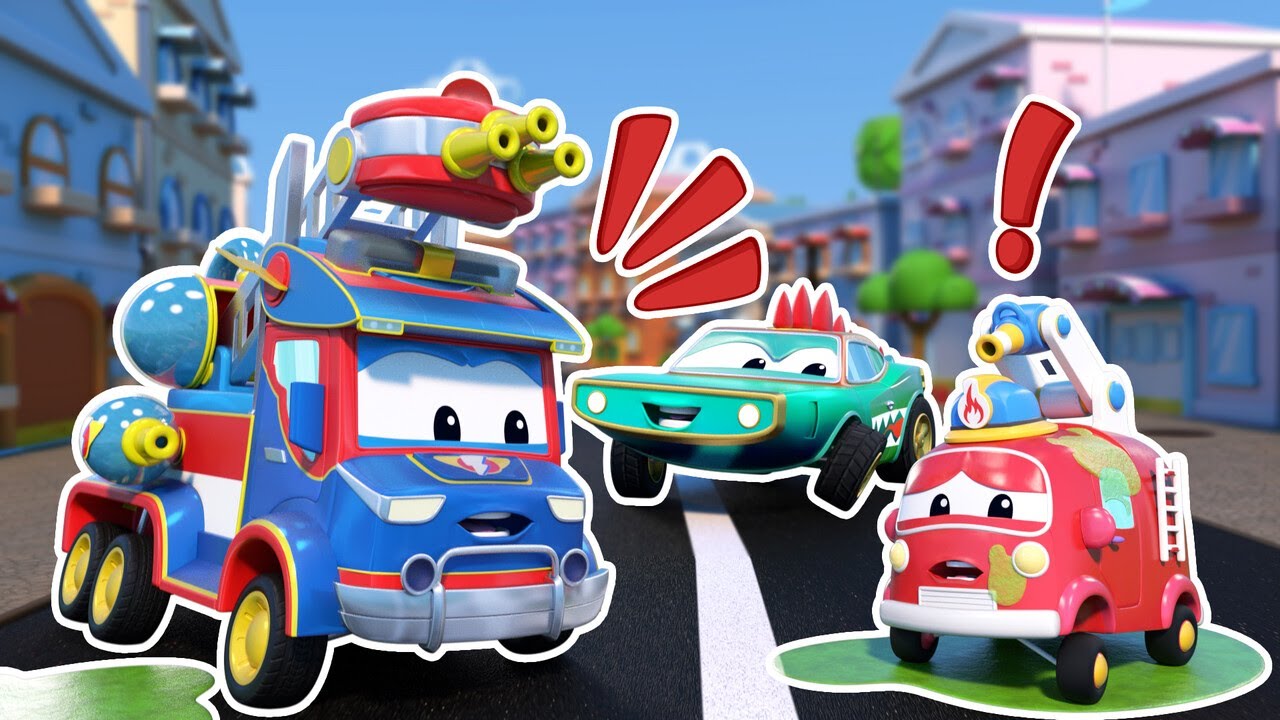 FIRE TRUCK stops the SLIME ATTACK! | Rescue team | Super Truck hero cartoons for Kids