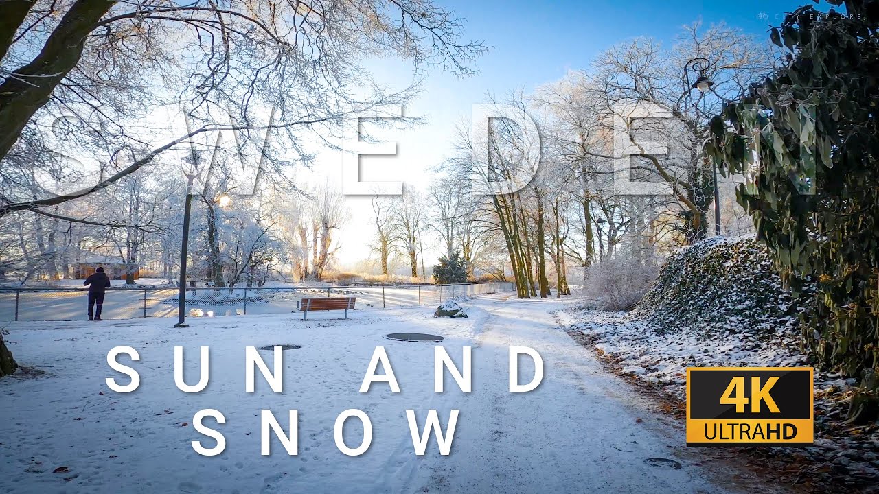 Walking tour somewhere in Sweden, Sun and snow | 4K
