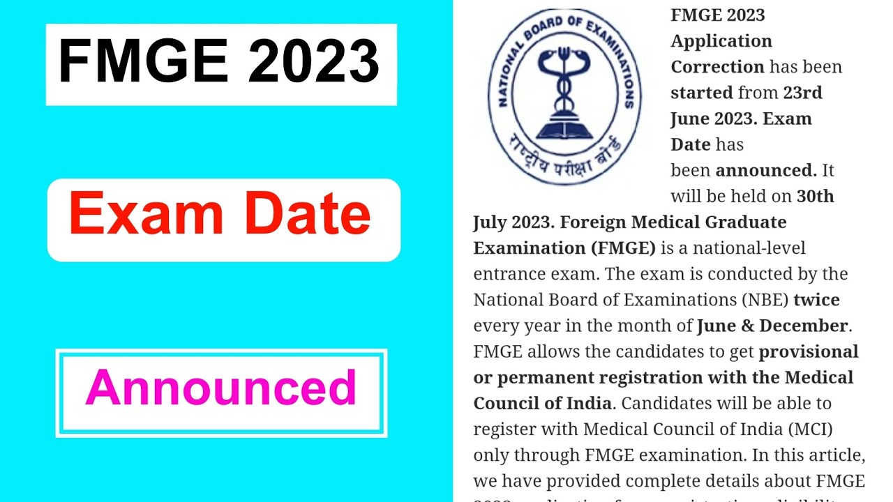 FMGE 2023 Eam Date Announced | FMGE 2023 Exam Date Out Full Details 2023