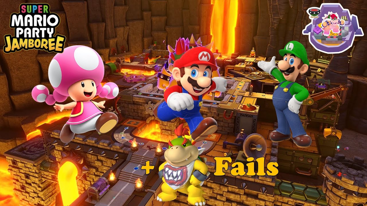 Super Mario Party Jamboree - Toadette vs Mario vs Luigi - King Bowser's Keep (+ Bowser Jr Fails)