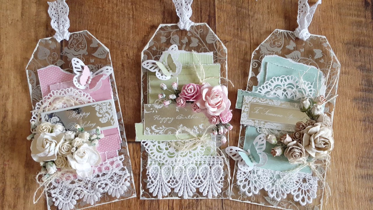 Acetate Tags With Lace & Flowers
