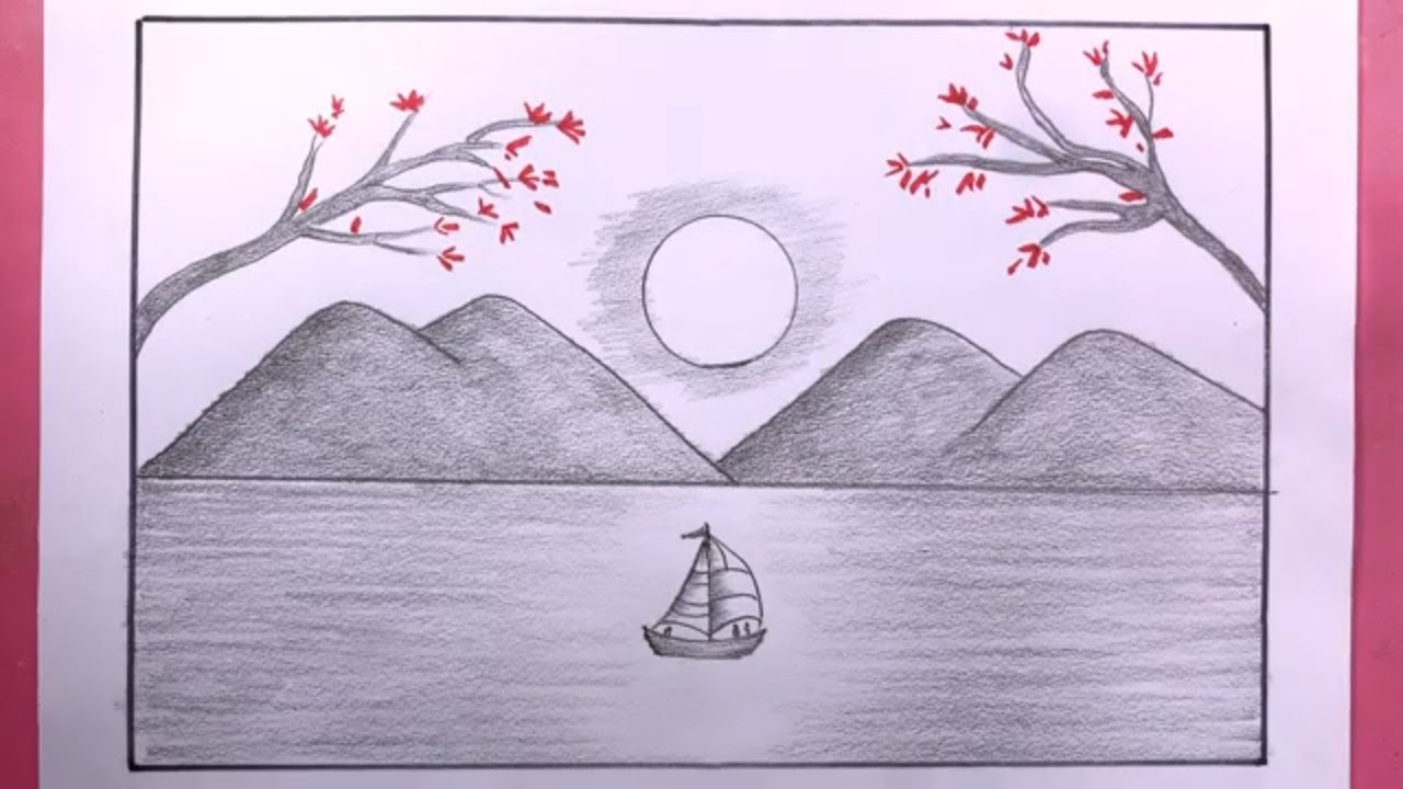 Easy Landscape  Drawing/How To Draw Easy Landscape Scenery With Pencil/Scenery Drawing Easy