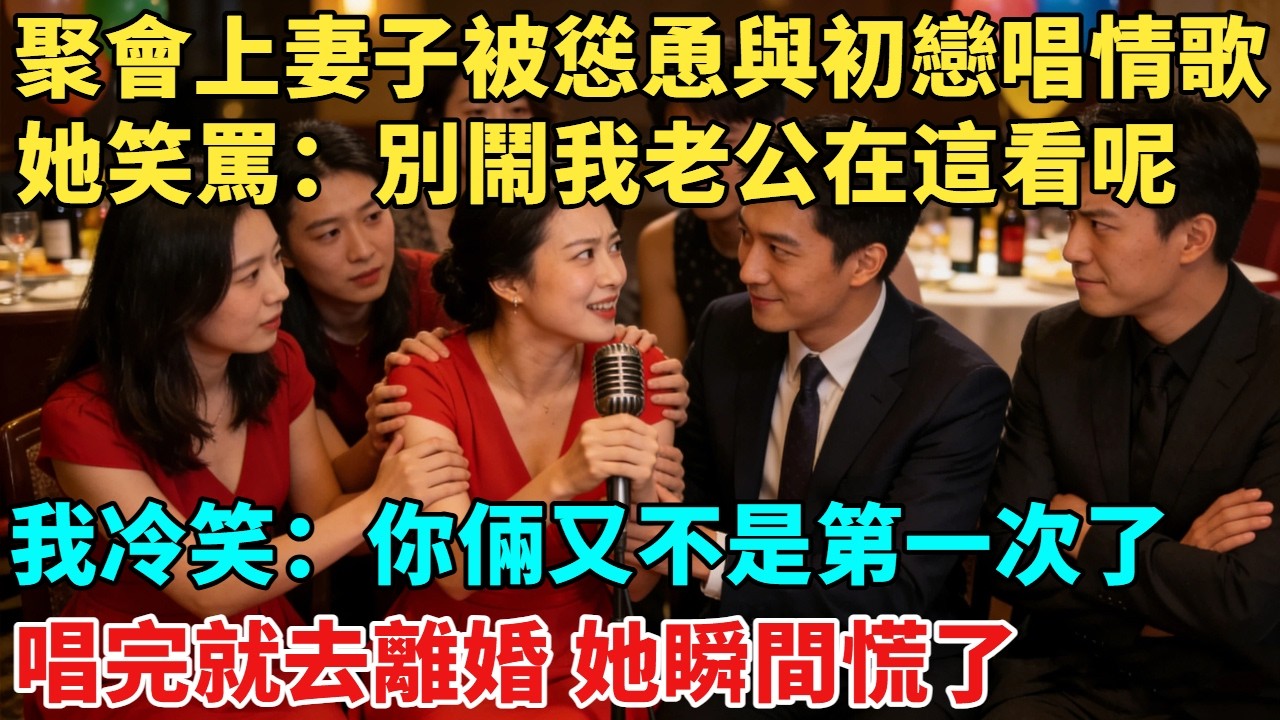 同學聚會上，妻子被眾人慫恿與初戀唱情歌，她笑罵：別鬧我老公在這看著呢，我冷笑：「你倆又不是第一次了唱完去離婚」，她瞬間慌了#故事#奇聞#故事分享#為人處世#奇聞異事#情感#情感故事