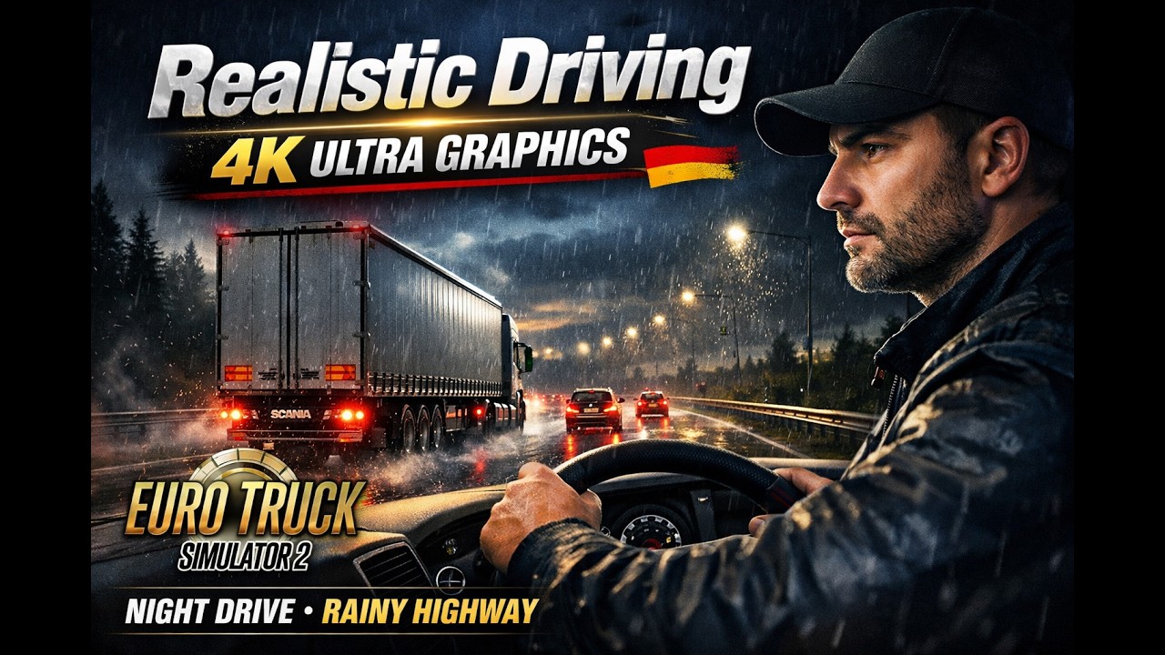 Euro Truck Simulator 2 🚛 Rainy Night Drive in Germany 🇩🇪 | Realistic Driving 4K Ultra Graphics