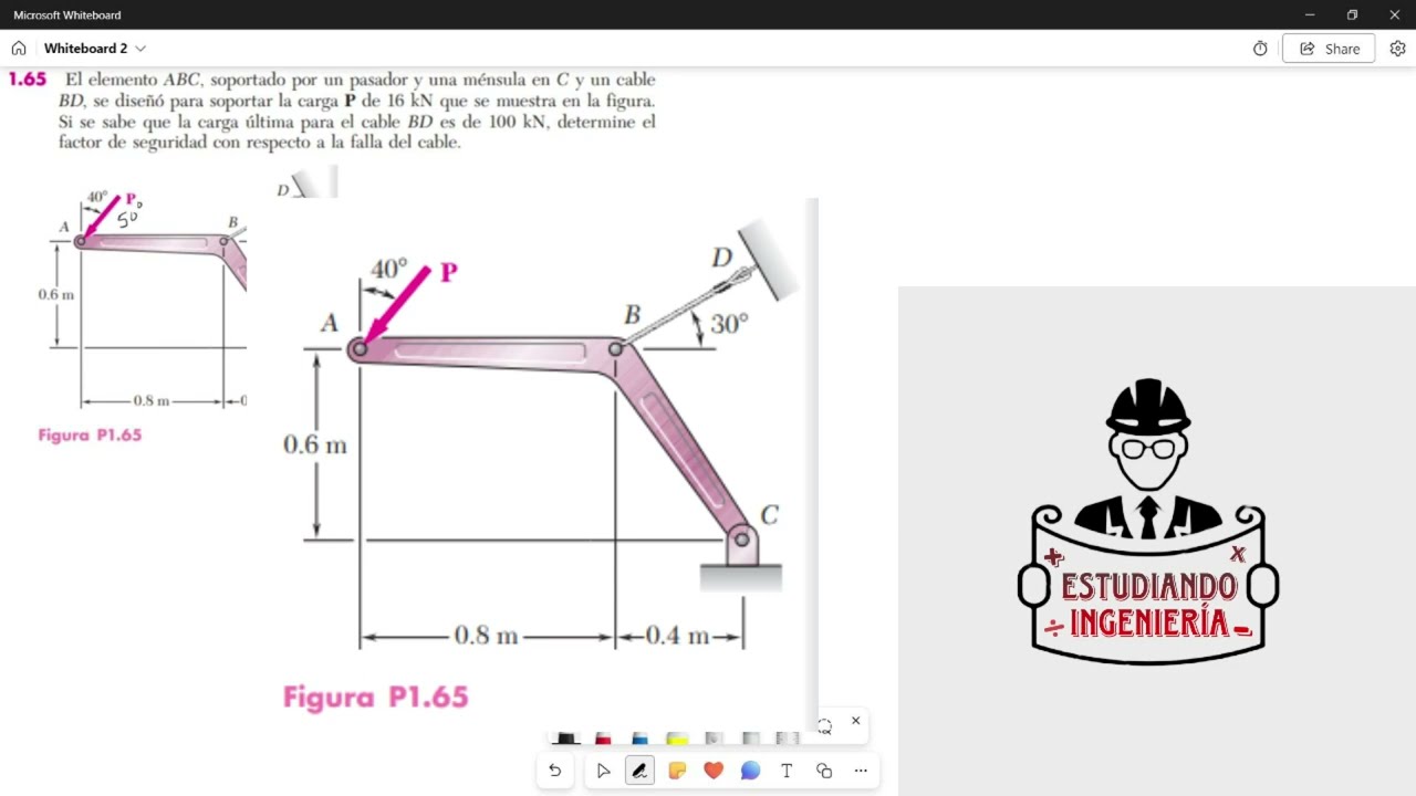 1.65 El elemento ABC, soportado por un pasador y una ménsula en C y un cable BD