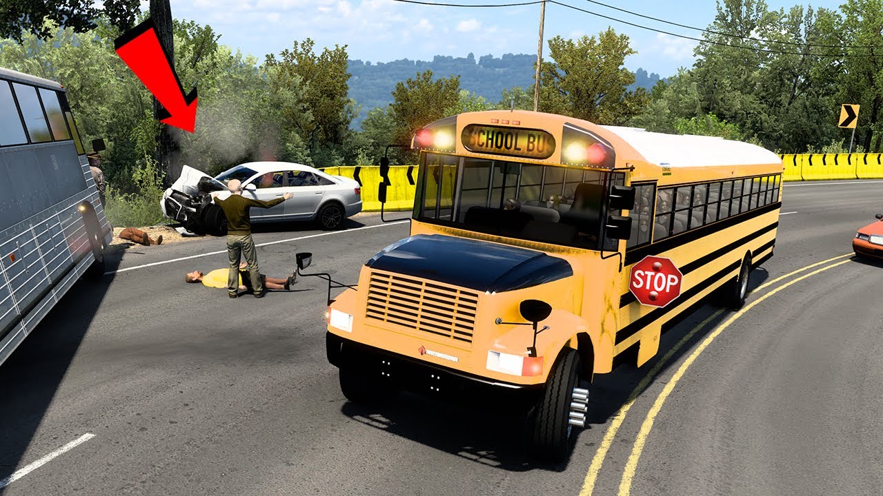 Fatal ACCIDENTE AUTOBUS Thomas SCOLAR Custom American Truck Simulator Mods ATS 1.43