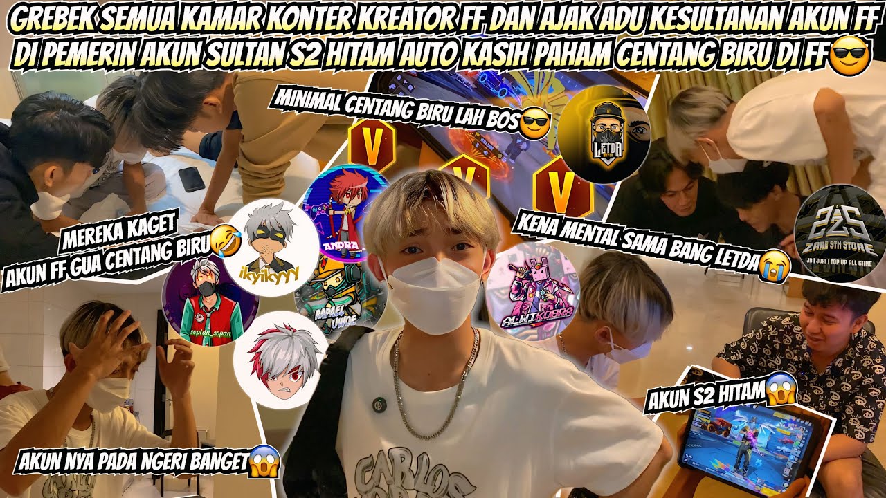 GREBEK SEMUA KAMAR KONTEN KREATOR FF DAN AJAK ADU KESULTANAN AKUN FF GUA DI PAMERIN AKUN S2 HITAM  😱