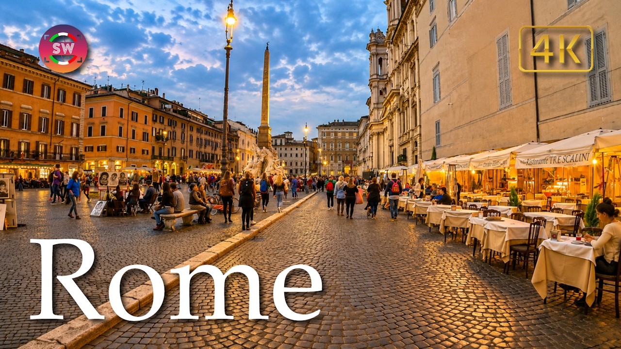 Rome | Dusk in Campo de' Fiori & Piazza Navona, Italy【Walking Tour】With Captions - 4K