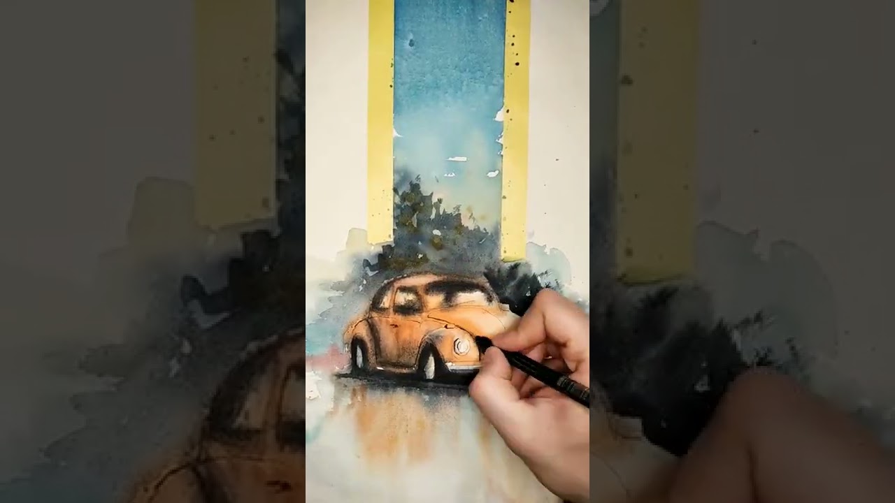 #watercolor #speedart #speedpaint #art #artist #sketch #timelapse #volkswagen #beetle #watercolour