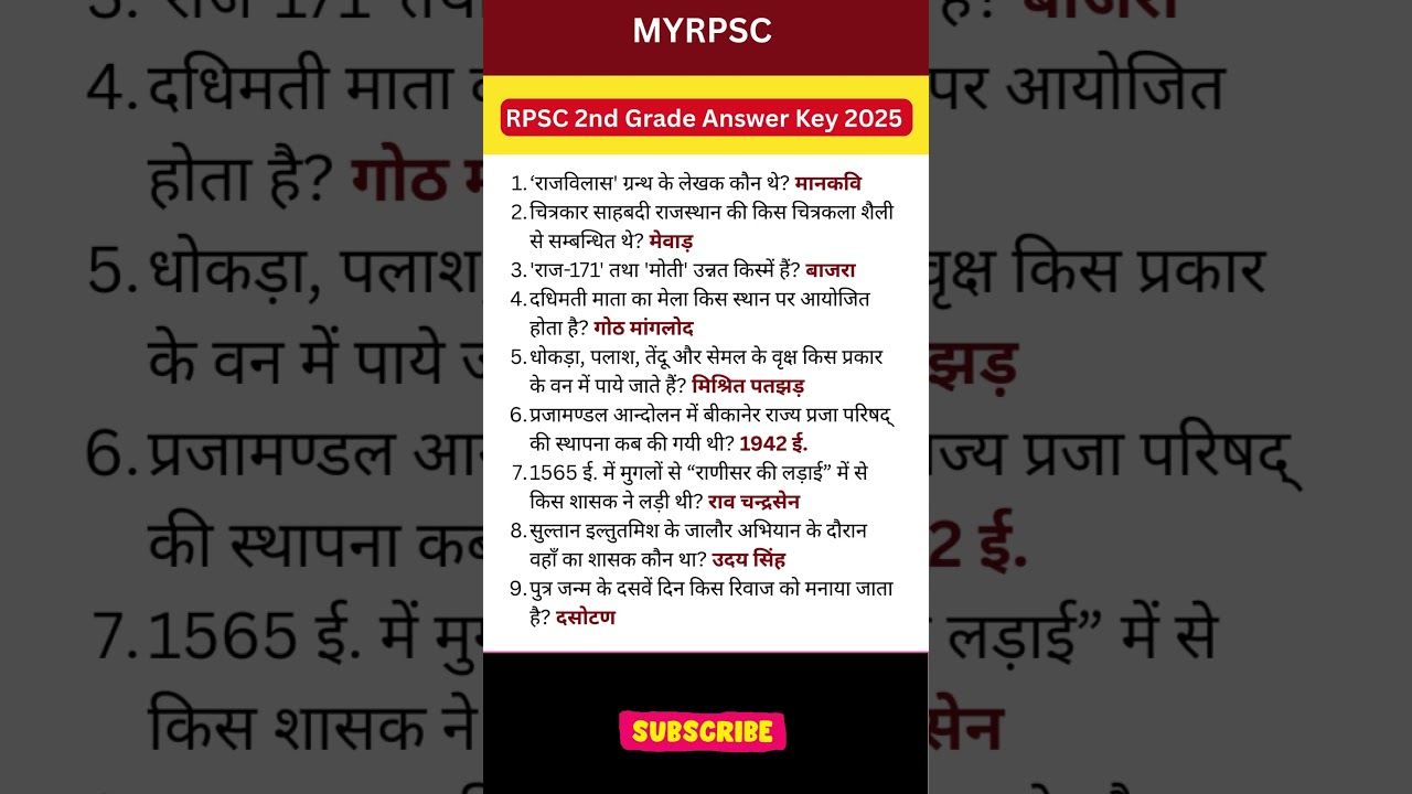 RPSC 2nd Grade Answer Key 2025 I 2nd Answer Key 7 September 2025 #answerkey #rpsc #2ndgrade