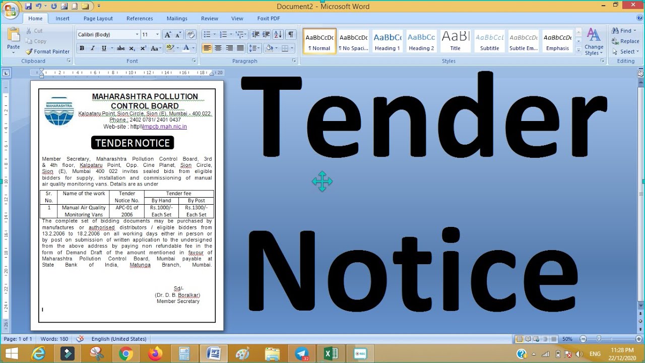 Tender Notice |Tender Notice Format |Tender Notice Format In English