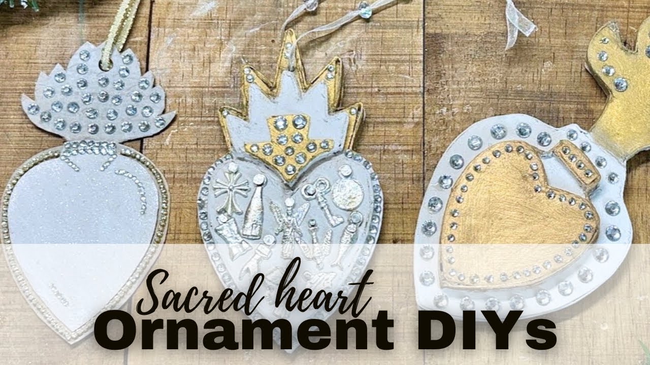Upcycled Sacred Heart Ornaments Made From Paper and Cardboard | Annie Sloan Rococo White 