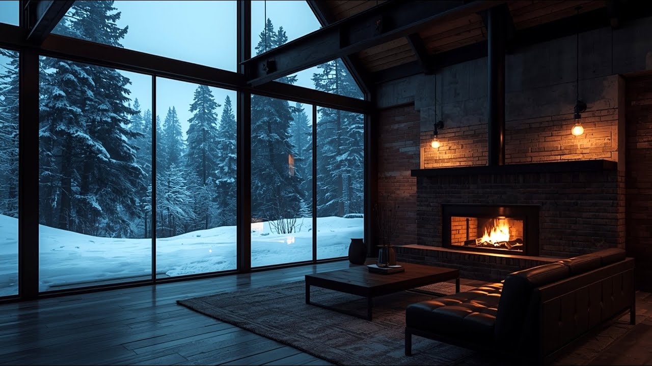 Smooth Jazz Instrumental with Crackling Fireplace Ambience for Relaxation
