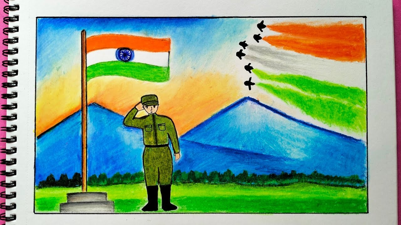 Independence Day Drawing || 15th August Drawing || Patriotic Scene with Soldier and Flag