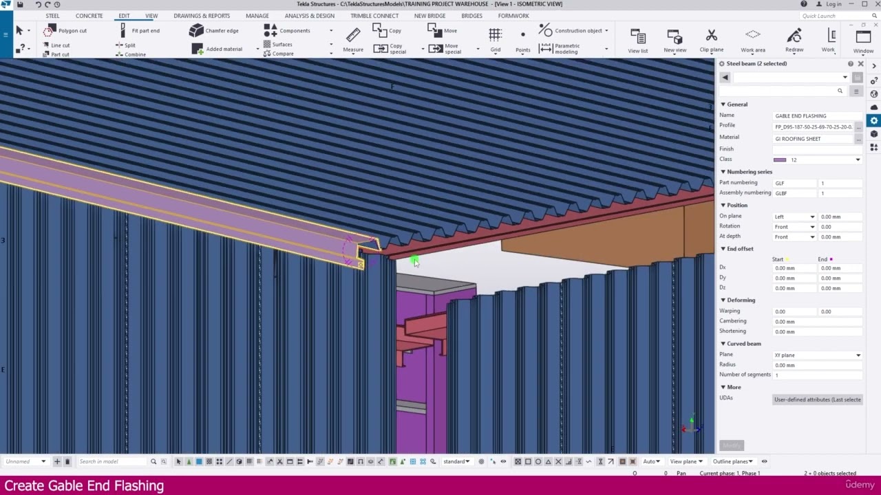 Modeling a Warehouse in Tekla Structure | Part-23 | Create Gable End Flashing