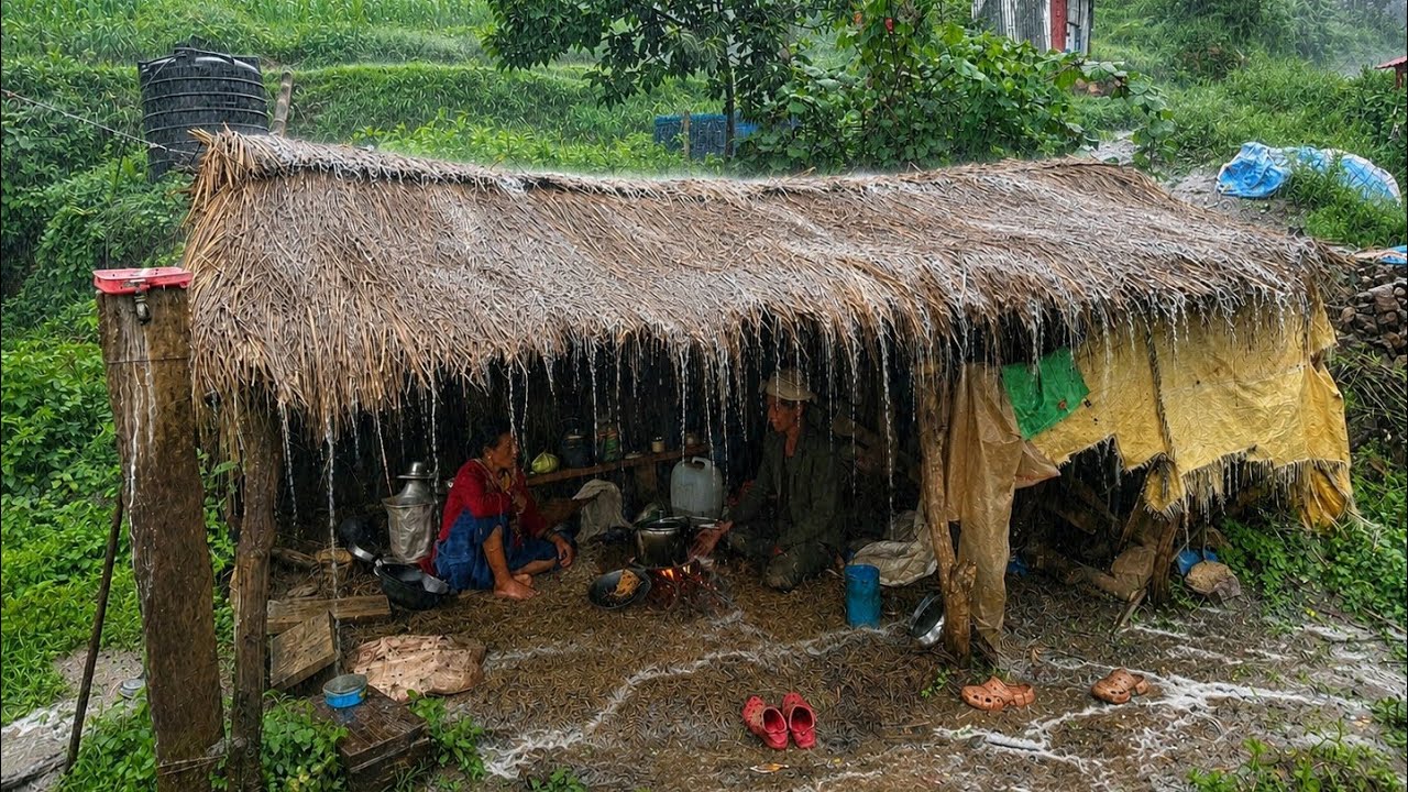 Real Himalayan Nepali Mountain Village Life During Heavy Rain | Organic Village Food & Village life