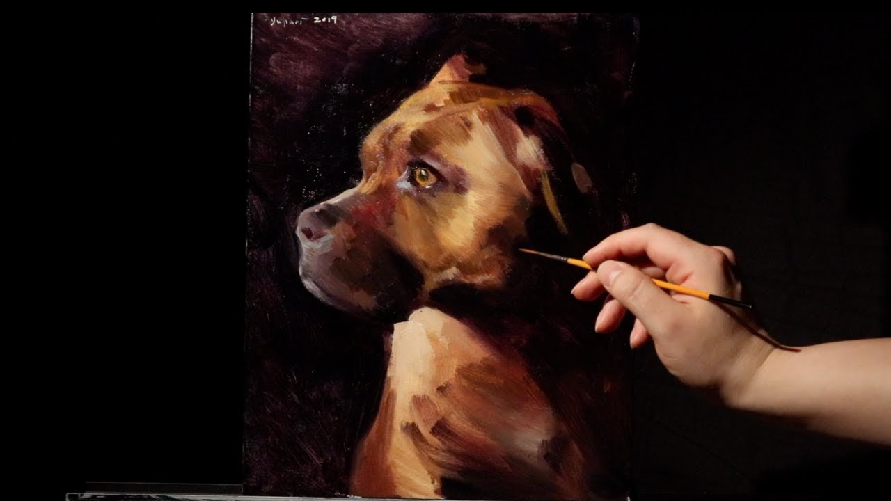 Let's PAINT a REALISTIC DOG!! | WATER MIXABLE OILS (Wet on Wet Technique)
