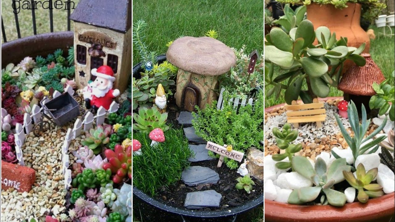 50 ideas de mini jardín de suculentas con casitas en macetas pequeñas