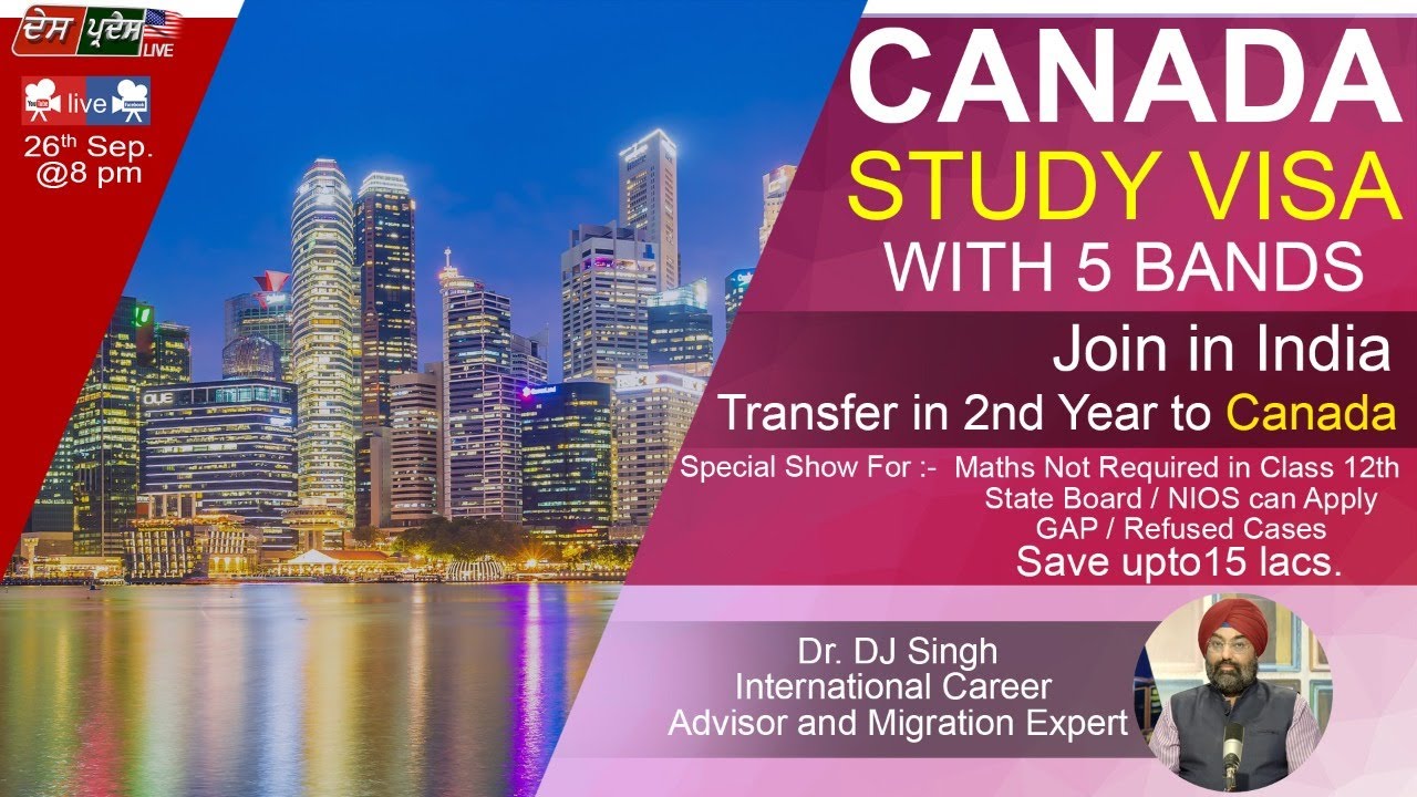 Canada Study Visa with 5 Bands , Join in India Transfer in 2nd year to Canada.