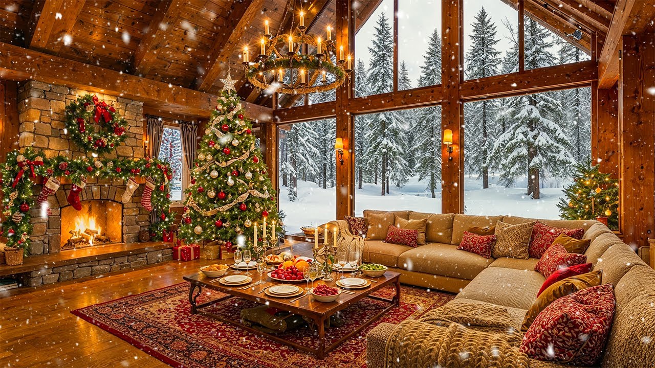 Peaceful Christmas Music for Relaxation 🎄 Beautiful Christmas Ambience 🔥 Warm Fireplace & Soft Snow