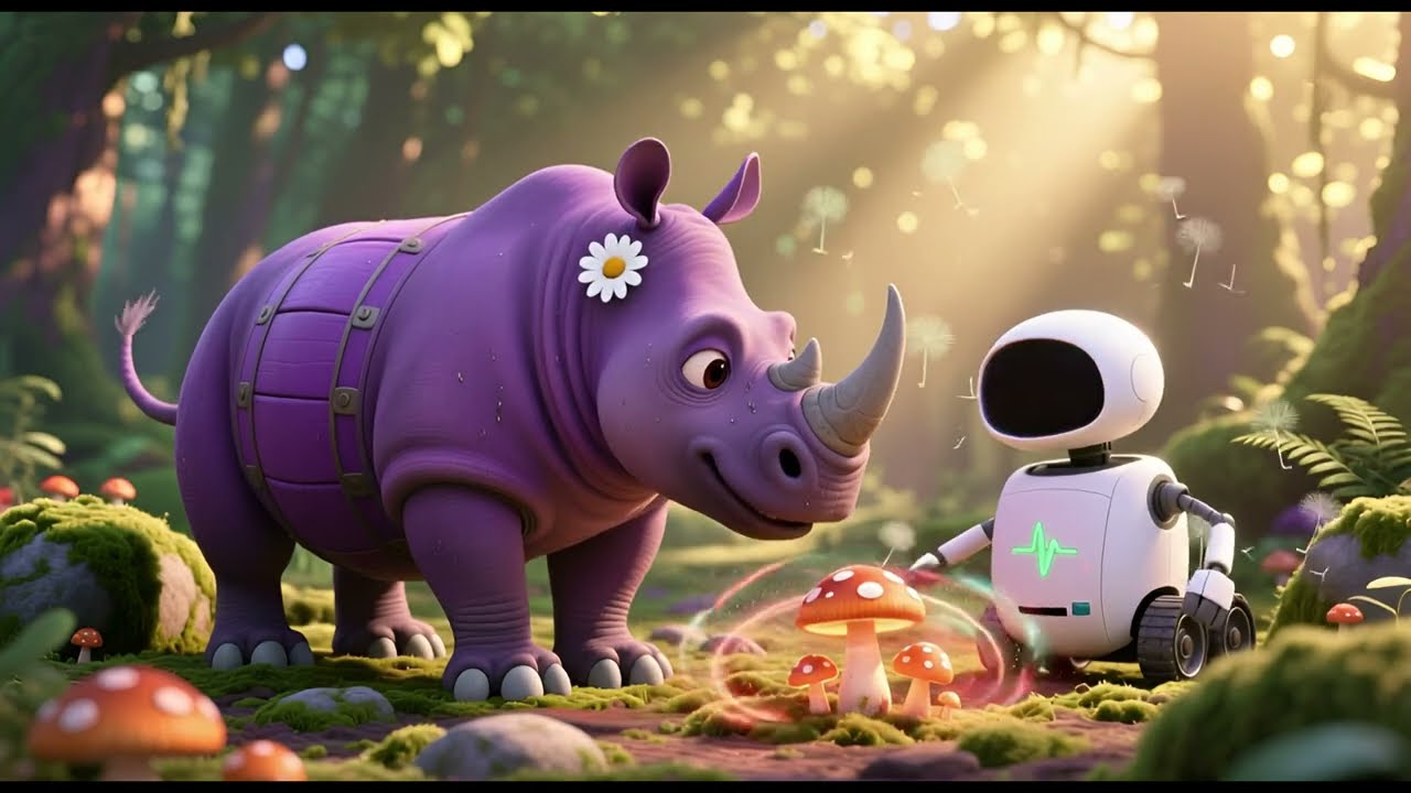 The robot showed its rhino friend 12 magic tricks  🌈🦏💜 