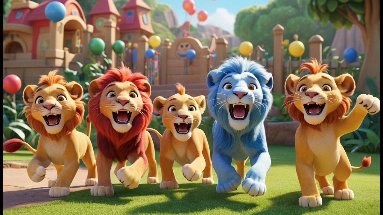 Four Little Toy Lions Roar Roar Roar | Animal Sounds & Counting Song for Kids