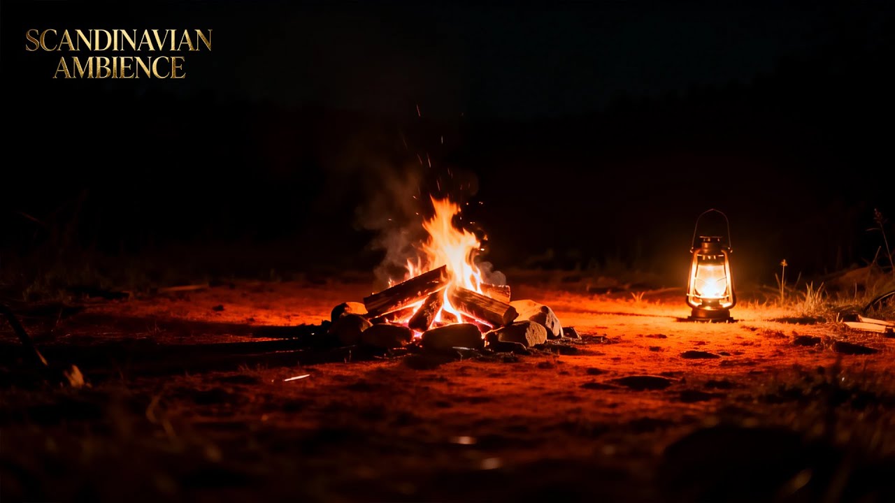 ASMR Outdoor Camping Fireplace Sounds | Cozy Fire Crackling with Piano Instrumental