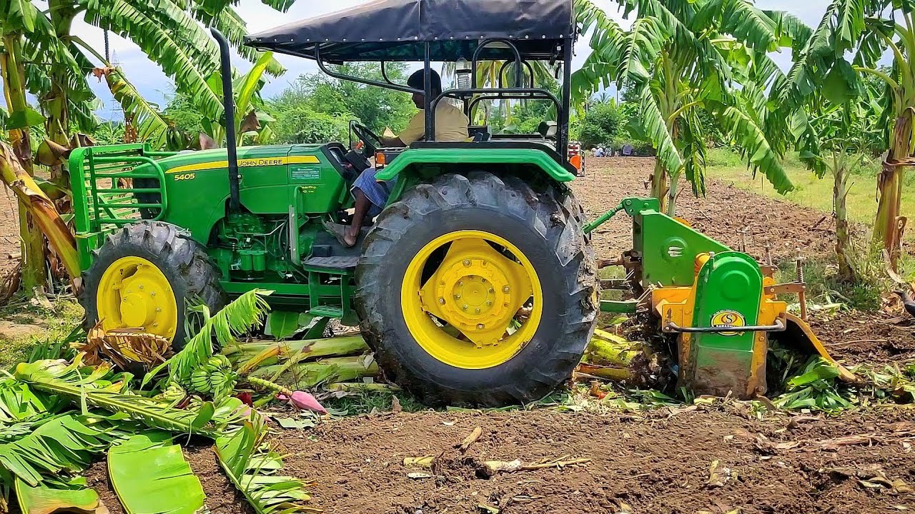 John Deere 5405 4wd Tractor + Saraswati Banana special Rotary tiller | Banana mulching | Part - 02