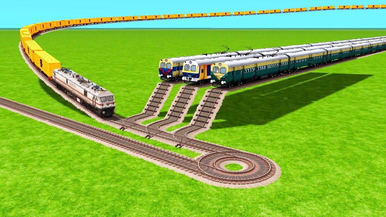 4 TRAINS RUNNING THOUGH ON CRAZIEST ROUND CIRCLE RISKY RAILROAD TRACKS | Train Simulator #railway 