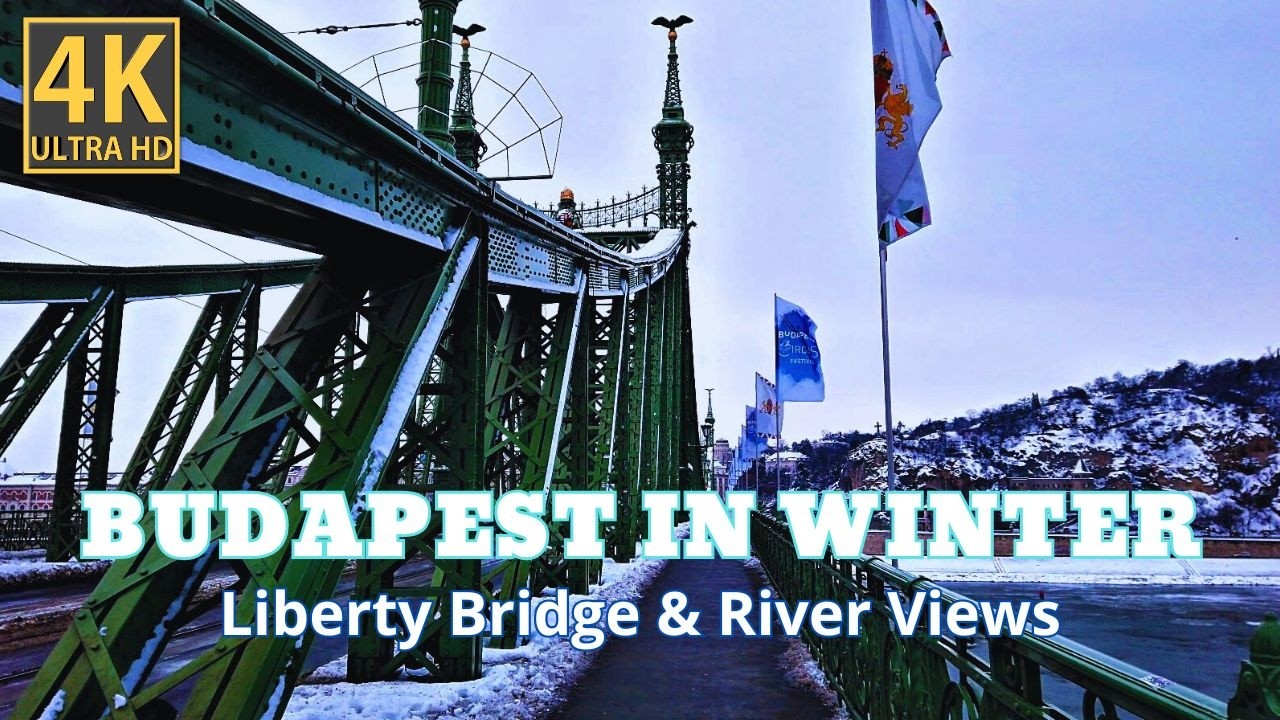 🇭🇺 Winter Walk Across Liberty Bridge 4K | Fővám Square to Gellért Bath, Budapest ❄️