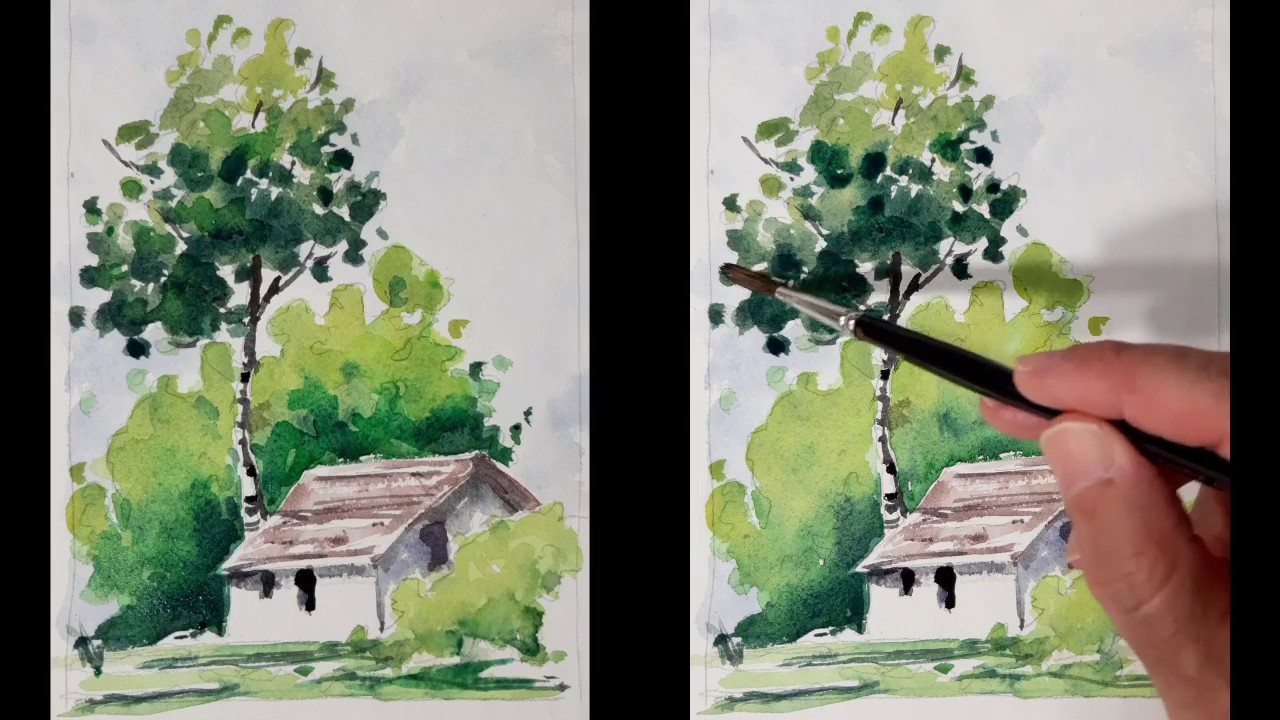 Paisaje acuarela. How to paint watercolor. A landscape.