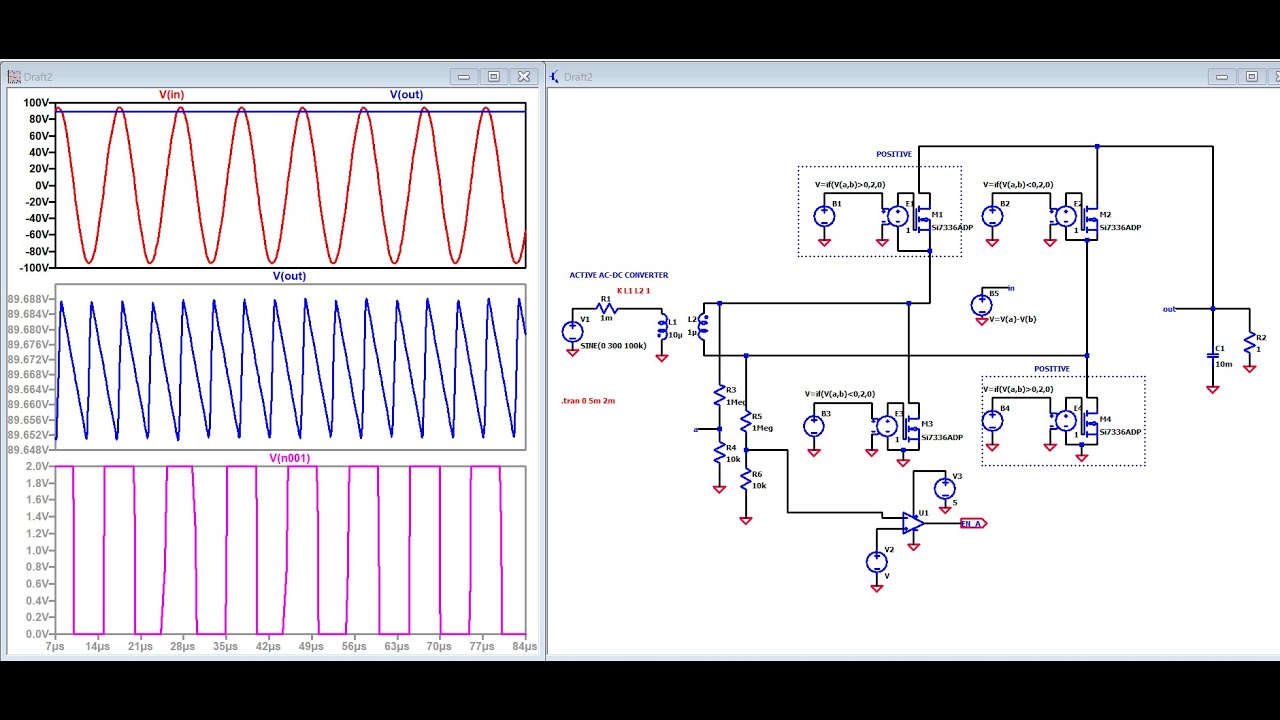 LTSPICE AC-DC Power ACTIVE Mosfet Rectifier (Behavioural)