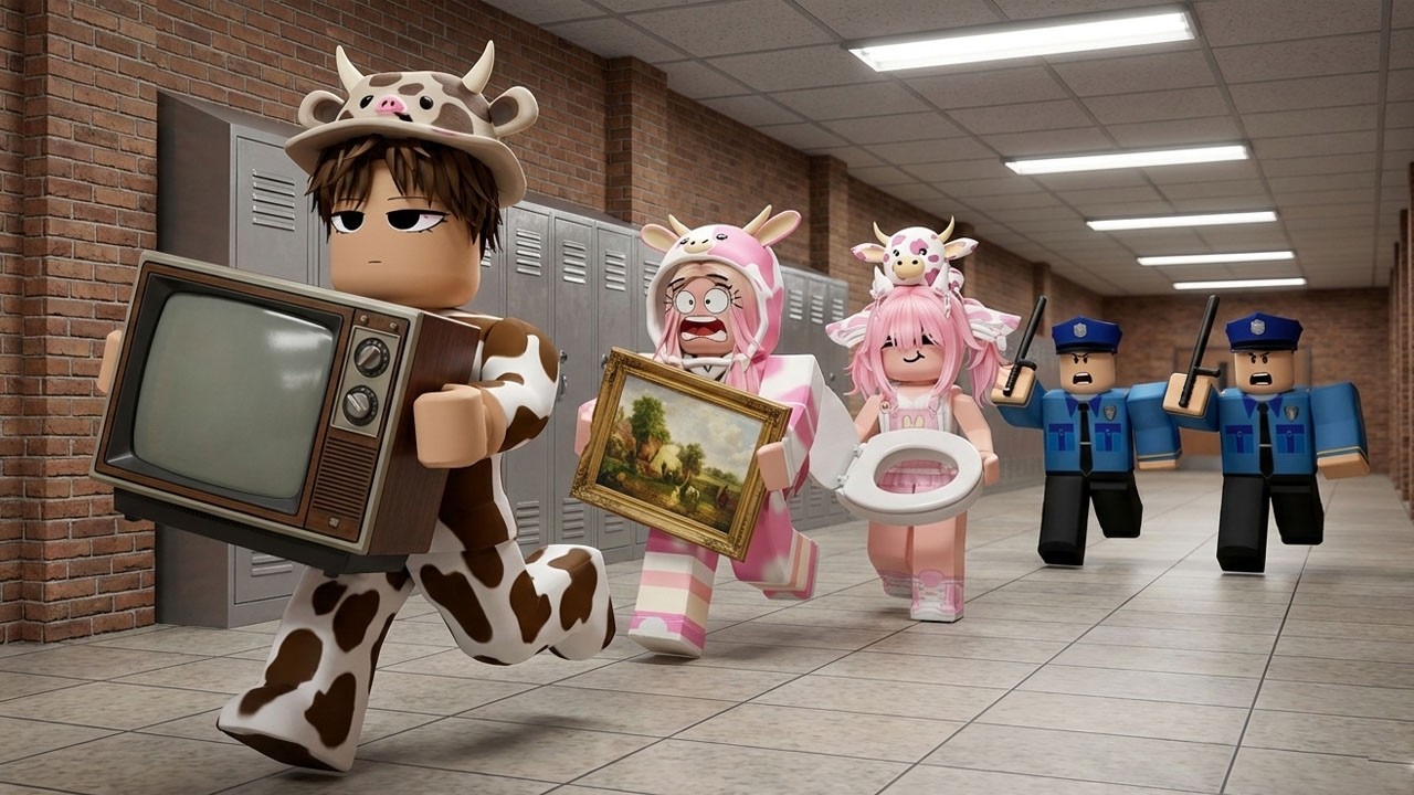 MOMON, MOOCI & MILO KABUR DARI KEJARAN POLISI ROBLOX KARENA MENCURI DI BANK