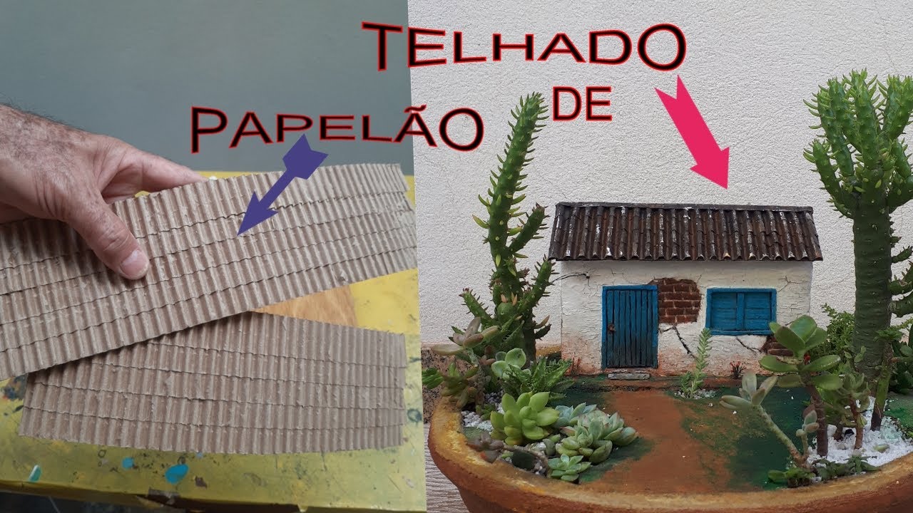 como faço telhado de papelão para casinhas ornamentais em vasos de suculentas