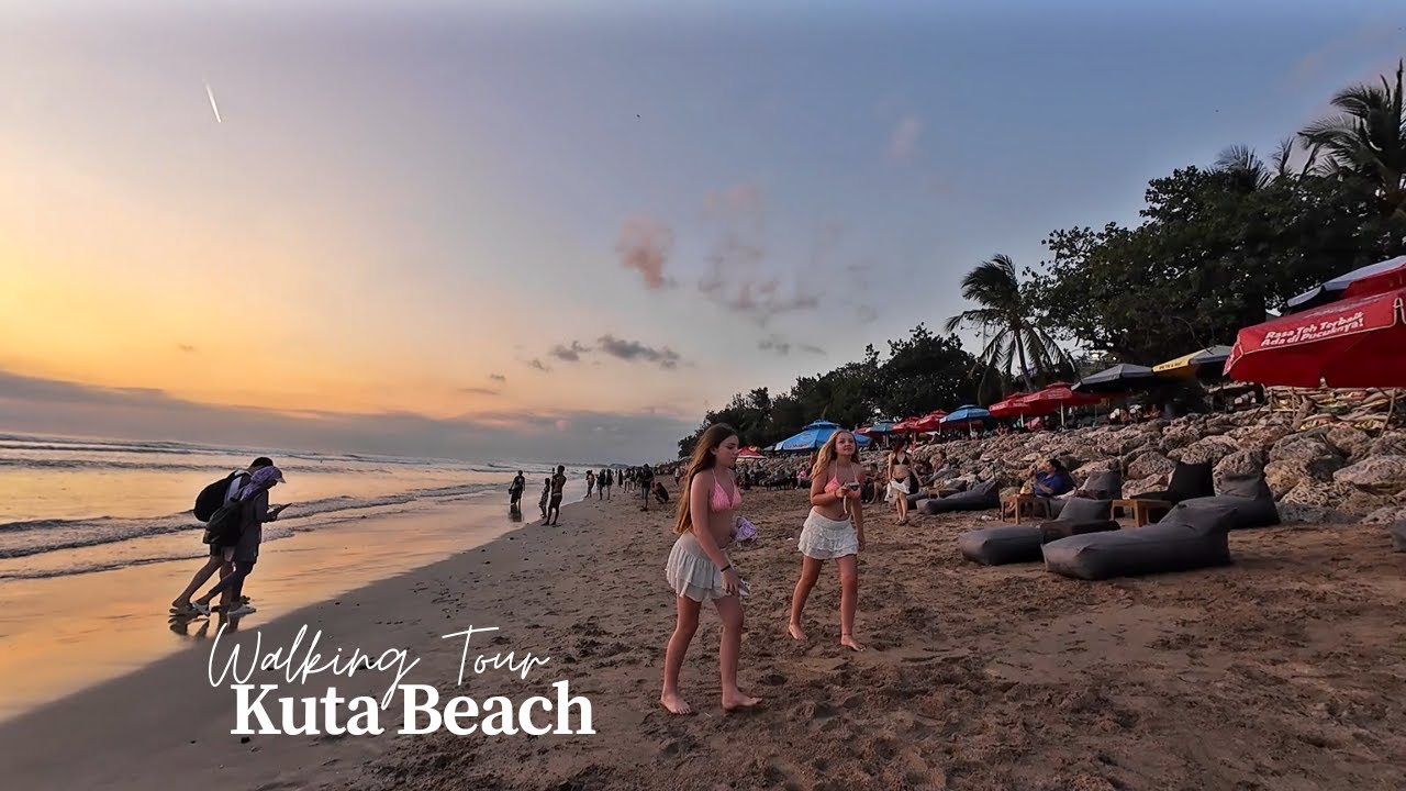 Kuta Beach Bali Beautiful and Lively Sunset Vibes | Walking Tour Kuta Beach Bali 2025